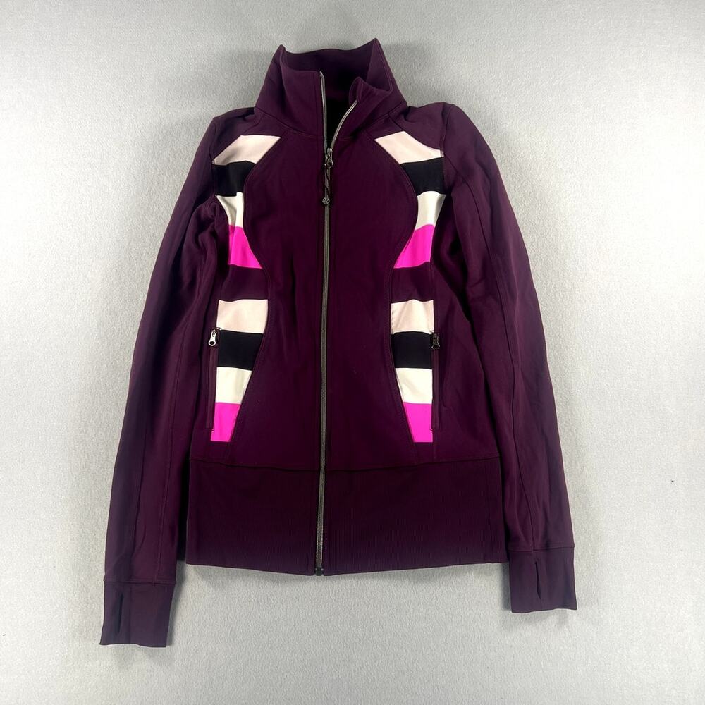 Lululemon Asana Jacket Plum Stripe Raspberry Glo Light Stretch  Pockets (Small)